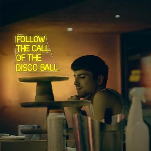 ineonlife Follow the Call of the Disco Ball Neon Sign for Wall Decor Dimmable Led Neon Lights 5V/2A USB Lemon Yellow Light Up Sign for Bedroom Party Birthday Wedding Engagement Party Bar Club