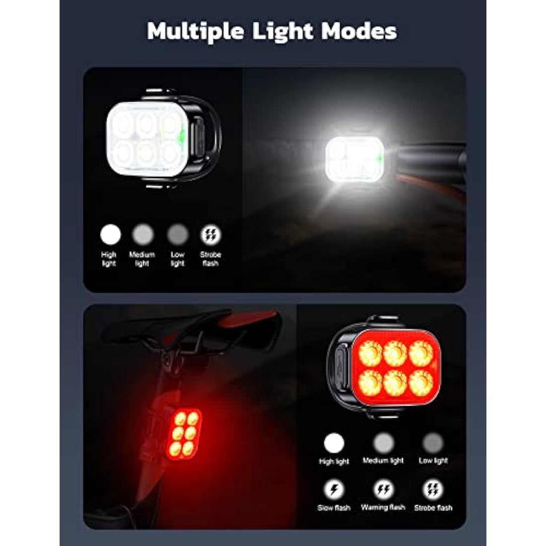 Glangeh Bike Lights Ultra Slim, Rechargeable Bicycle Lights Front and Rear, 4+6 Modes Bike Light, Waterproof IP65 Cycle Lights for Road Safety, 1.5 Hrs Fast Charging Bike Light Cycling Headlights Set