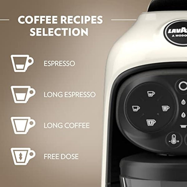 Lavazza, A Modo Mio Deséa Coffee Capsule Machine, Compatible with A Modo Mio Coffee Pods, Touch Interface, Sound Alerts, Automatic Shut-Off, Dishwasher-Safe Components, 1500W, 220-240V, White Cream