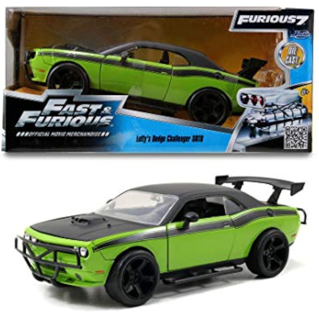 Jada Toys 253203043 Fast & Furious Letty's Dodge Challenger SRT8 Off Road Car Tuning Model 1:24 Scale with Spoiler, Opening Dodge, Bonnet and Trunk, wheel, Green