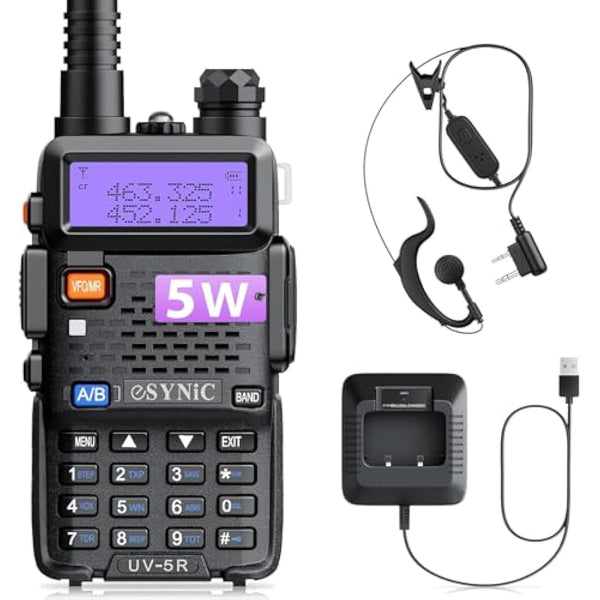 eSynic Professional Walkie Talkies uv5r 5W Rechargeable UV-5R Radio Walkie Talkies VHF/UHF Dual Band Clear Calls 2 Way Radio Long Range with LED Display 128CH Supports VOX FM Functions