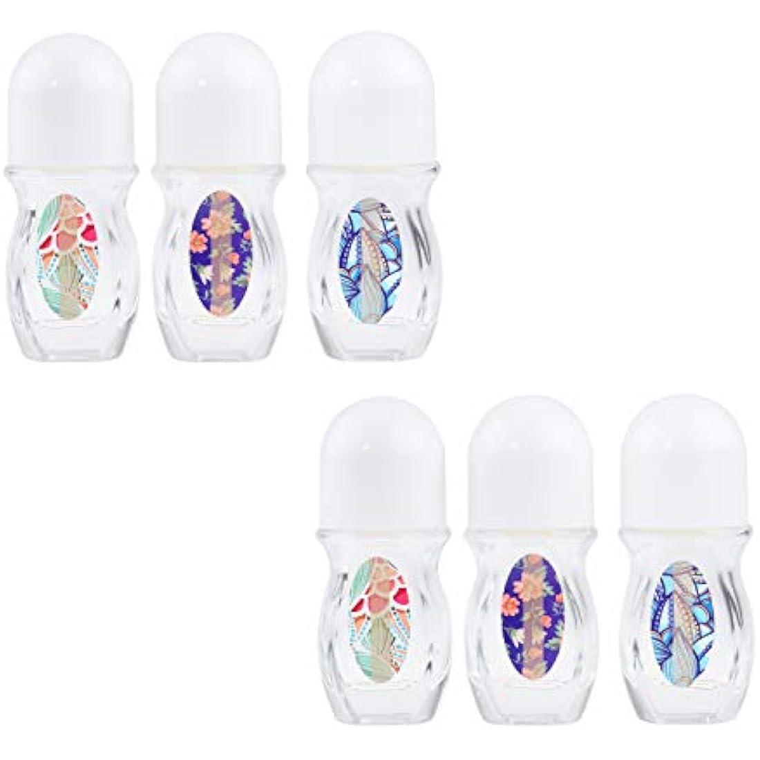 Kare & Kind Empty Refillable Glass Roll-On Deodorant Bottles (6-Pack) Leak-Proof 1.05 Oz (30 ml) with Stickers - Twist Cap For Homemade Natural Deodorant, Sunscreen, Moisturizer
