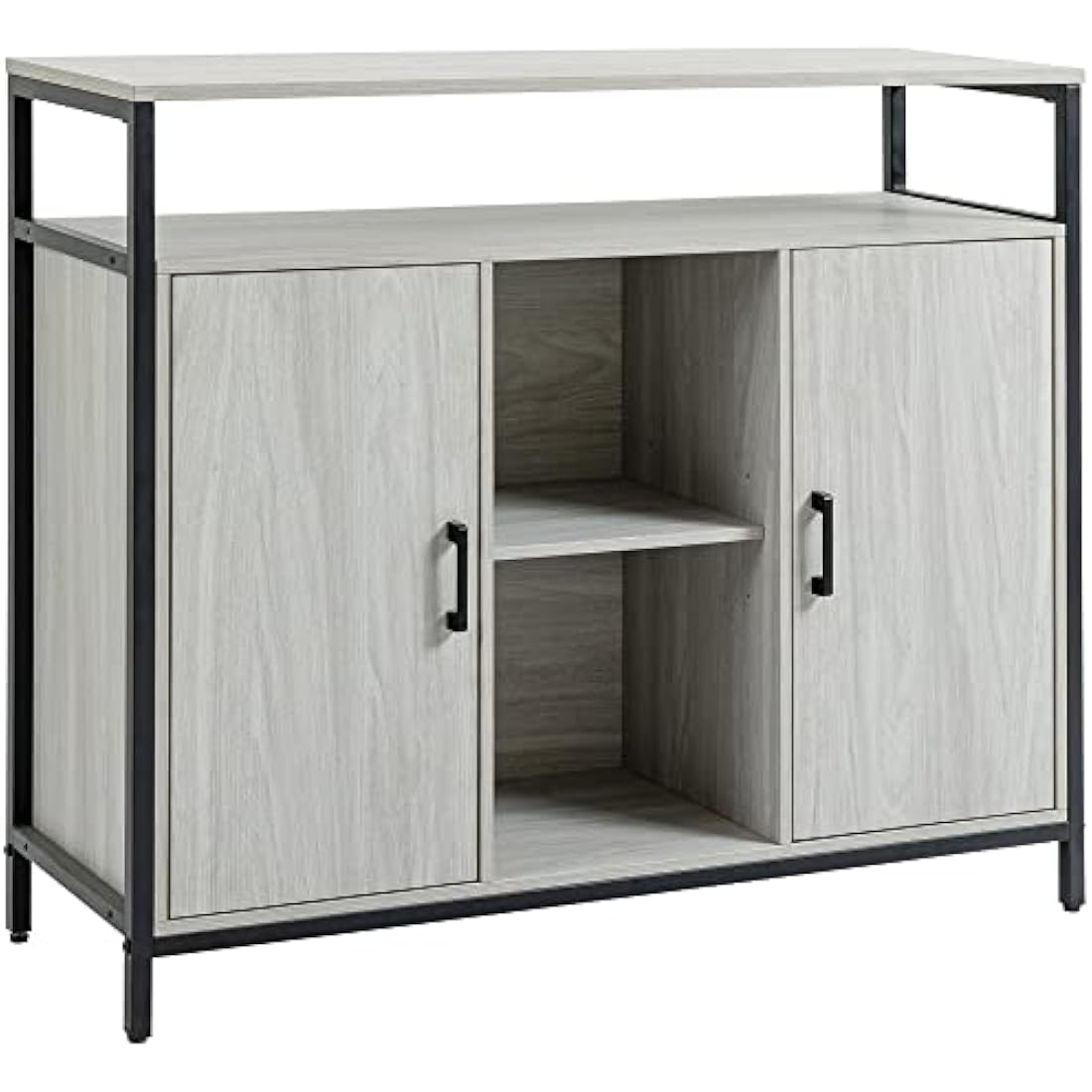 HOMCOM Modern Sideboard, Steel Frame Storage Cabinet with 2 Doors and Adjustable Shelves for Living Room, Hallway, Light Grey