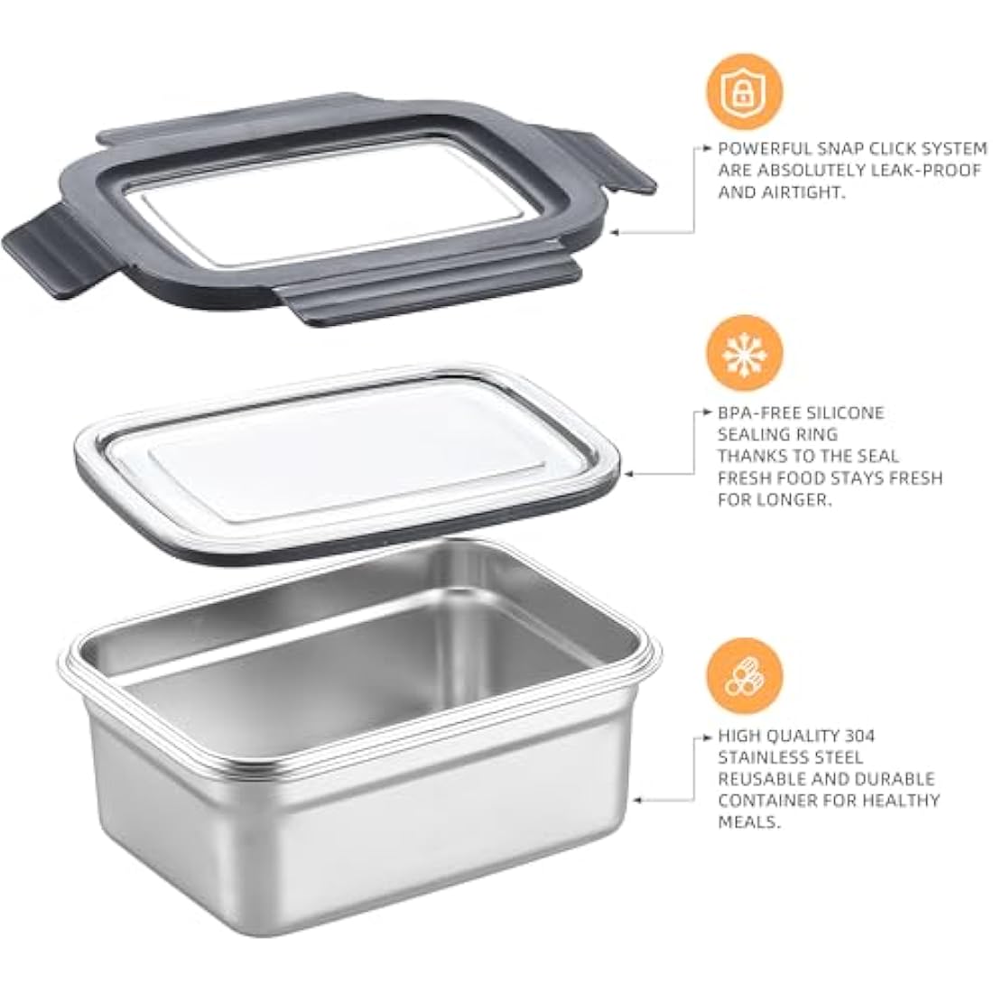 Misichao Stainless Steel Airtight Food Storage Containers with Lids - Stackable Meal Prep Food Containers for Kitchen & Pantry, Leakproof, Reusable Metal Bento Lunch Box 1100 ml 3 Count