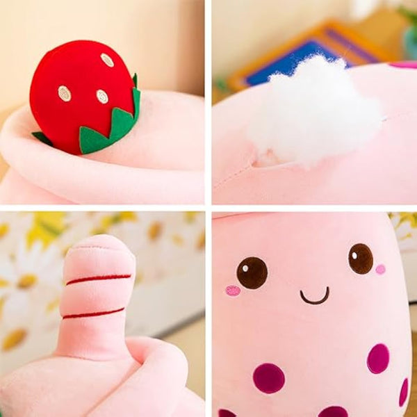 AMOZO Bubble Tea Plush Pillows, Cute Boba Plushies Soft Toys Giant Boba Stuffed Animal pillow for Boba Lovers (Pink, 35cm)