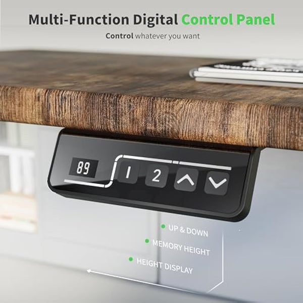 ERGOMAKER Electric Standing Desk 140x60cm (55.1"x23.6"), Height Adjustable Standing Desk with Splice Board, Stand Up Desk with Hook and Memory Smart Handset(Black Frame + Rustic Brown Desktop)