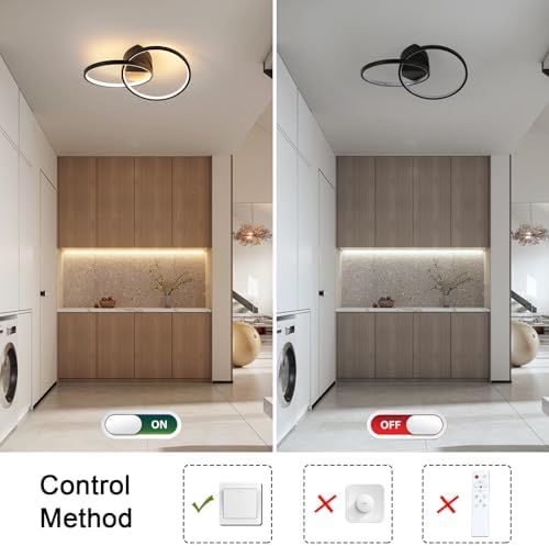 Dorlink LED Ceiling Light, Bedroom Ceiling Lights 33W 2970LM, Dual-Round Hallway Ceiling Light Fixture, 3000K Black Light Fittings for Kitchen, Living Room, Dining Room