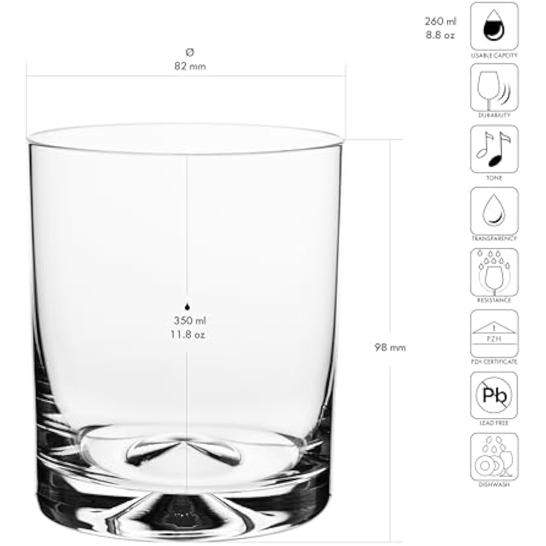 Krosno Whisky Glasses | Set of 6 | 350 ml | Mixology Collection | Drinking Glasses Cocktail Glasses Gift Box | Home, Restaurants and Kitchen Set | Dishwasher Safe Glass Cup