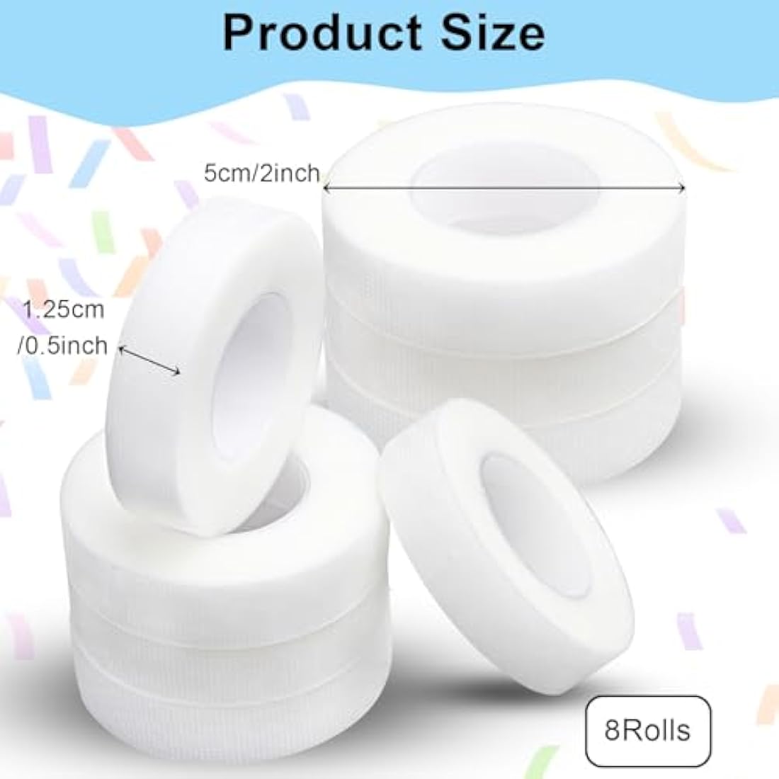 fenshine Lash Tape,8 Rolls PE Micropore Medical Tape for Eyelash Extension, Fabric Tape For False Eyelash Patch Makeup Tool (0.5inch x 10 Yards)