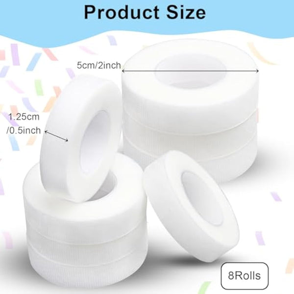 fenshine Lash Tape,8 Rolls PE Micropore Medical Tape for Eyelash Extension, Fabric Tape For False Eyelash Patch Makeup Tool (0.5inch x 10 Yards)