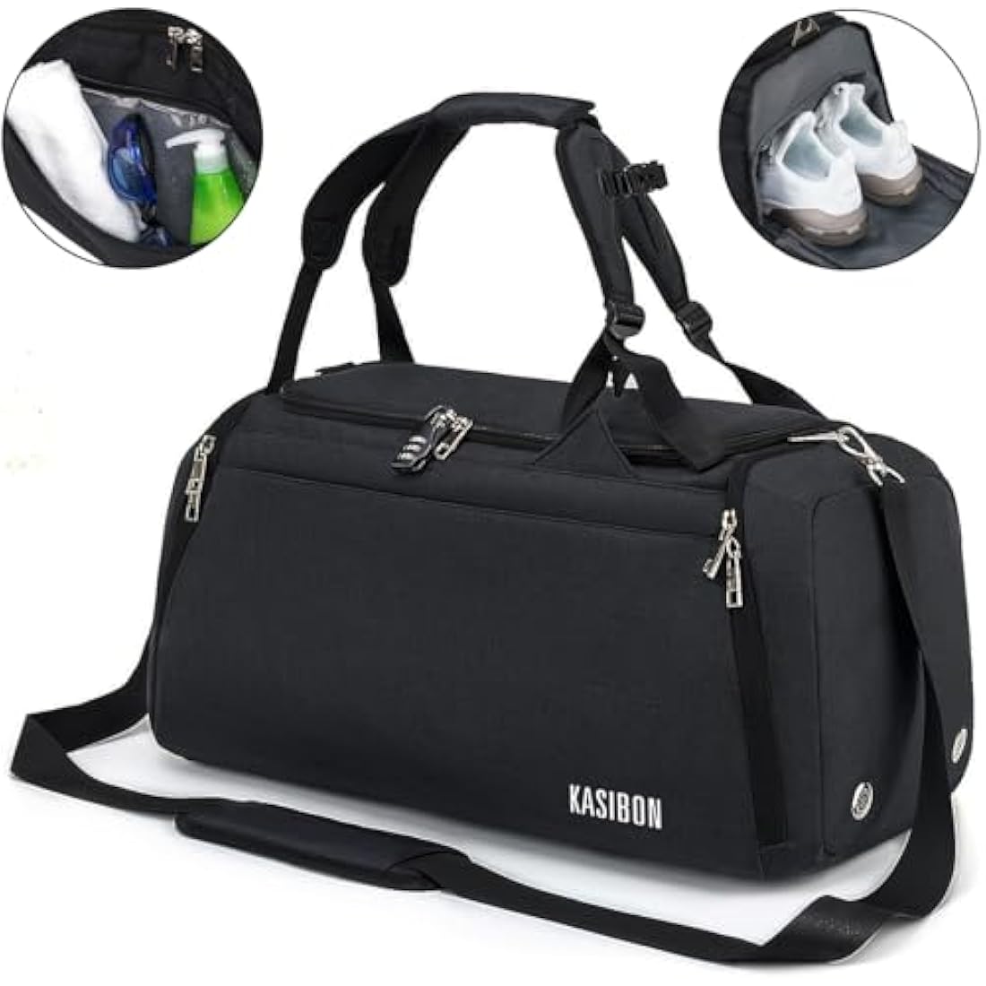 Sports Duffle Bag with Shoes Compartment and Wet Pocket, 42L Waterproof Gym Bag for Men and Women, Durable Travel Duffel Bag with Shoulder Strap and Combination Lock