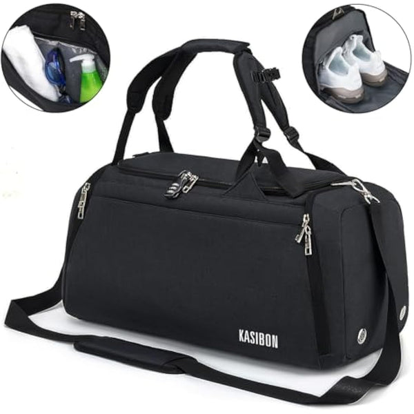 Sports Duffle Bag with Shoes Compartment and Wet Pocket, 42L Waterproof Gym Bag for Men and Women, Durable Travel Duffel Bag with Shoulder Strap and Combination Lock
