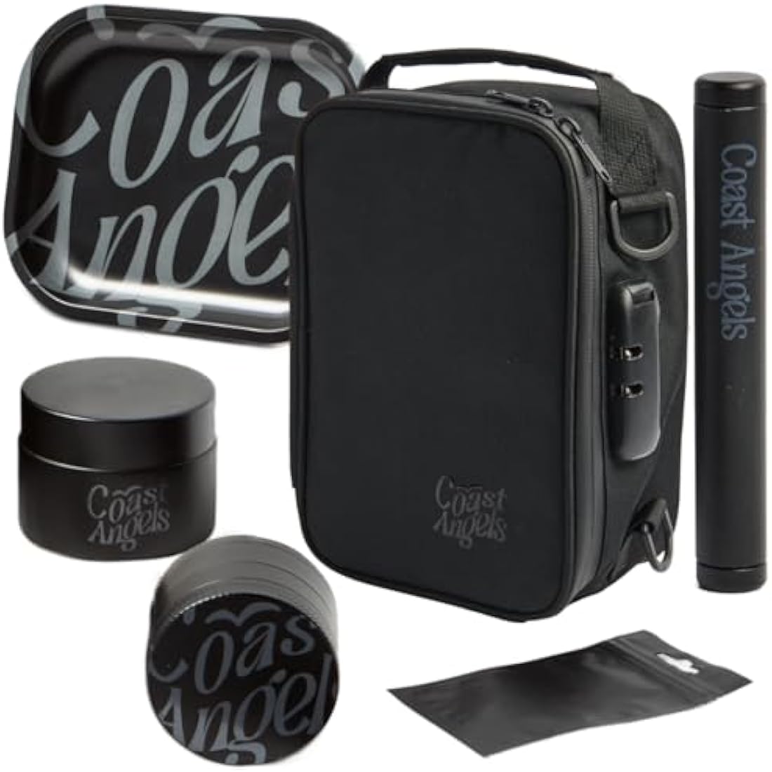 Smell Proof Bag with Combination Lock – Complete Rolling Box Set with Smell Proof Bag, Grinder, Rolling Tray and Tube – Portable Box for Outdoor, Festival, Party