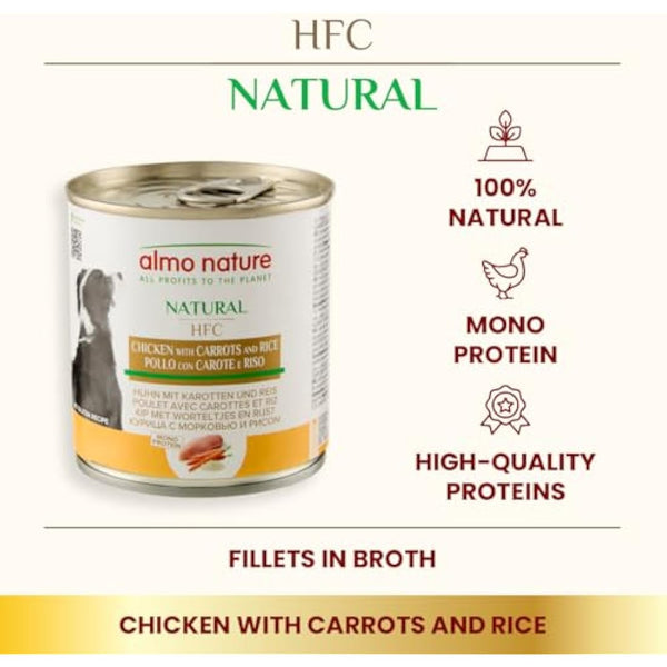 almo nature HFC Wet Dog Food, Cuisine Chicken with Carrots and Rice, 280 g, Pack of 12, Transparent