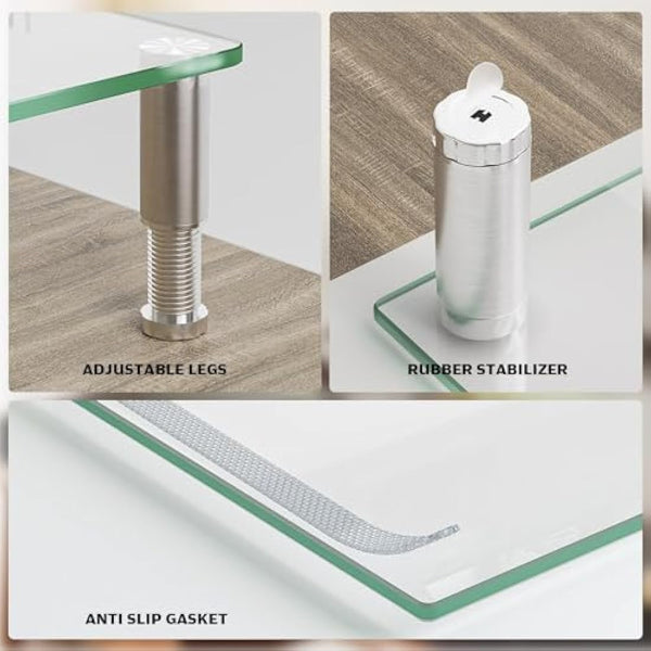 Hemudu Dual Monitor Stand - Adjustable Length and Angle Dual Monitor Riser, Computer Monitor Stand, Desktop Organizer, Monitor Riser for PC, Computer, Laptop (Clear)