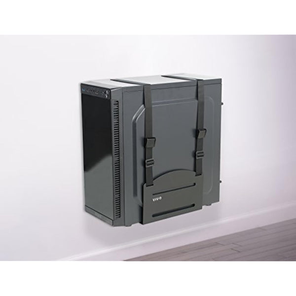 VIVO Universal PC Wall Mount, Adjustable Steel Bracket, Computer Case, Open Frame CPU Strap Holder, Black, MOUNT-PC03V