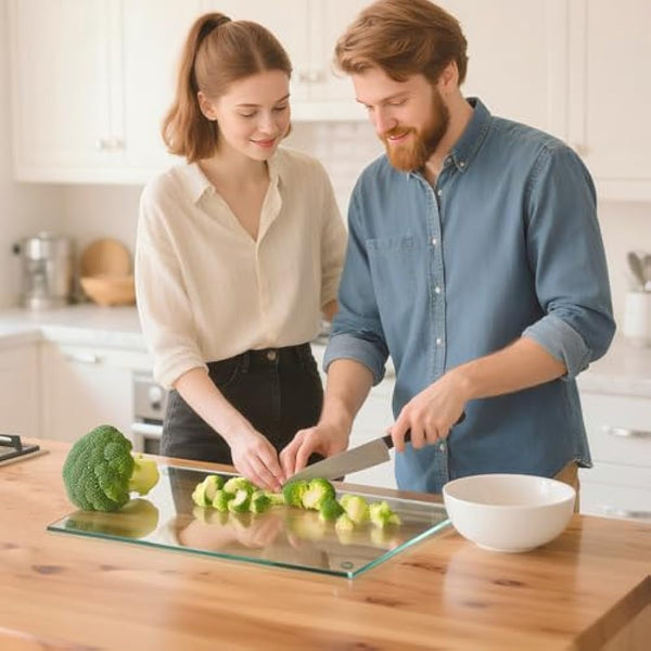 Hacaroa 4 Pack Tempered Glass Cutting Board with Rubber Feet, Rectangle Non-Slip Chopping Board, Long Lasting Clear Glass Tray for Kitchen Countertop, Table, Shatter-Resistant, Heat-Resistant, 2 Size