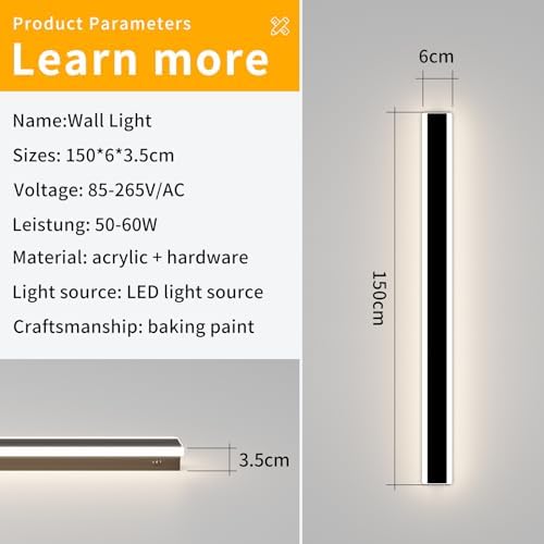 Mikeru 150cm Black Minimalist Outdoor LED Light, 3000k Warm White Light, IP65 Rainproof, Deck, Garden, Villa, Patio, Garage