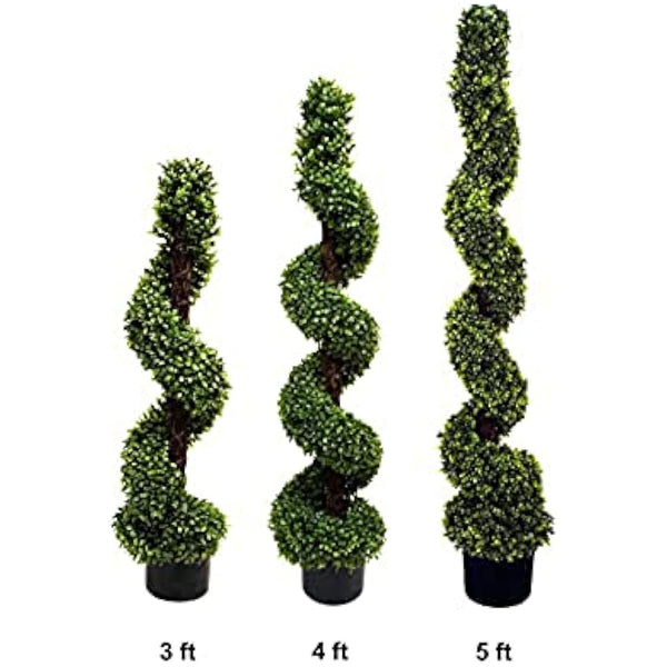 2 x Artificial Premium Quality Topiary Boxwood Spiral Trees in Black Pot for Indoor Outdoor Decor, UV Stable (4ft/120cm)