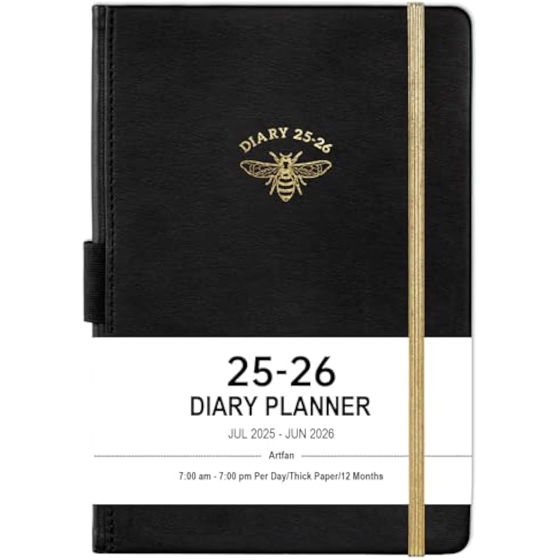 Acadmeic Diary 2025-2026 - A5 Diary 2025-2026 Day Per Page, July 2025 to June 2026, Productivity A5 Daily Planner, with Monthly Tabs, Inner Pocket, Black, Banded, 14.5 X 21 cm