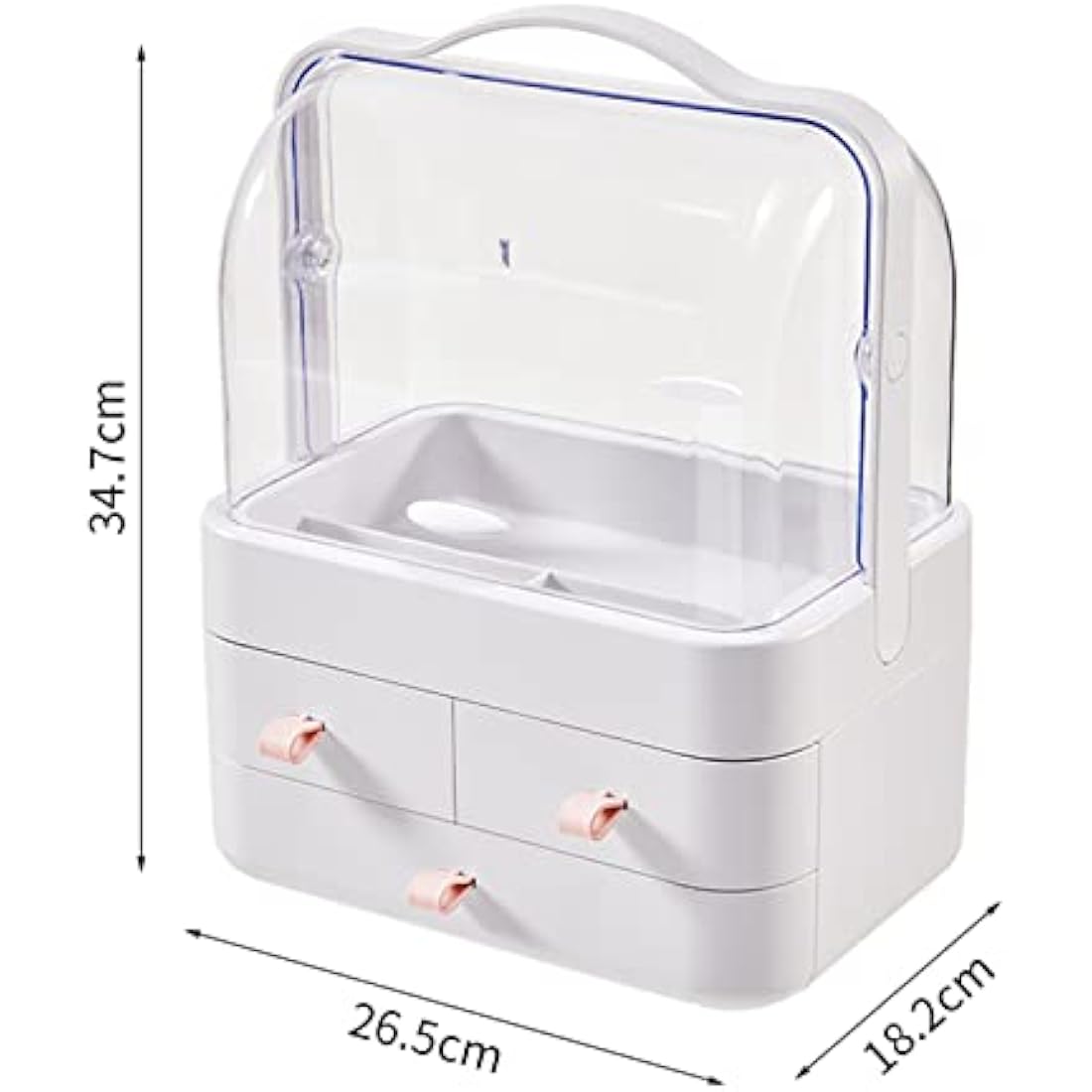 RMAN® Makeup Organiser with Drawers Cosmetics Organiser with Carry Handle Large Perfume and Skincare Organiser for Dresser, Bathroom, Bedroom, Waterproof and Dustproof - Pink