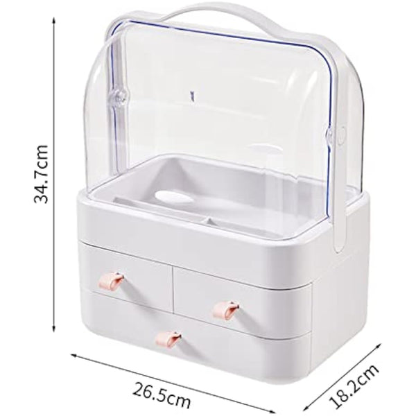 RMAN® Makeup Organiser with Drawers Cosmetics Organiser with Carry Handle Large Perfume and Skincare Organiser for Dresser, Bathroom, Bedroom, Waterproof and Dustproof - Pink