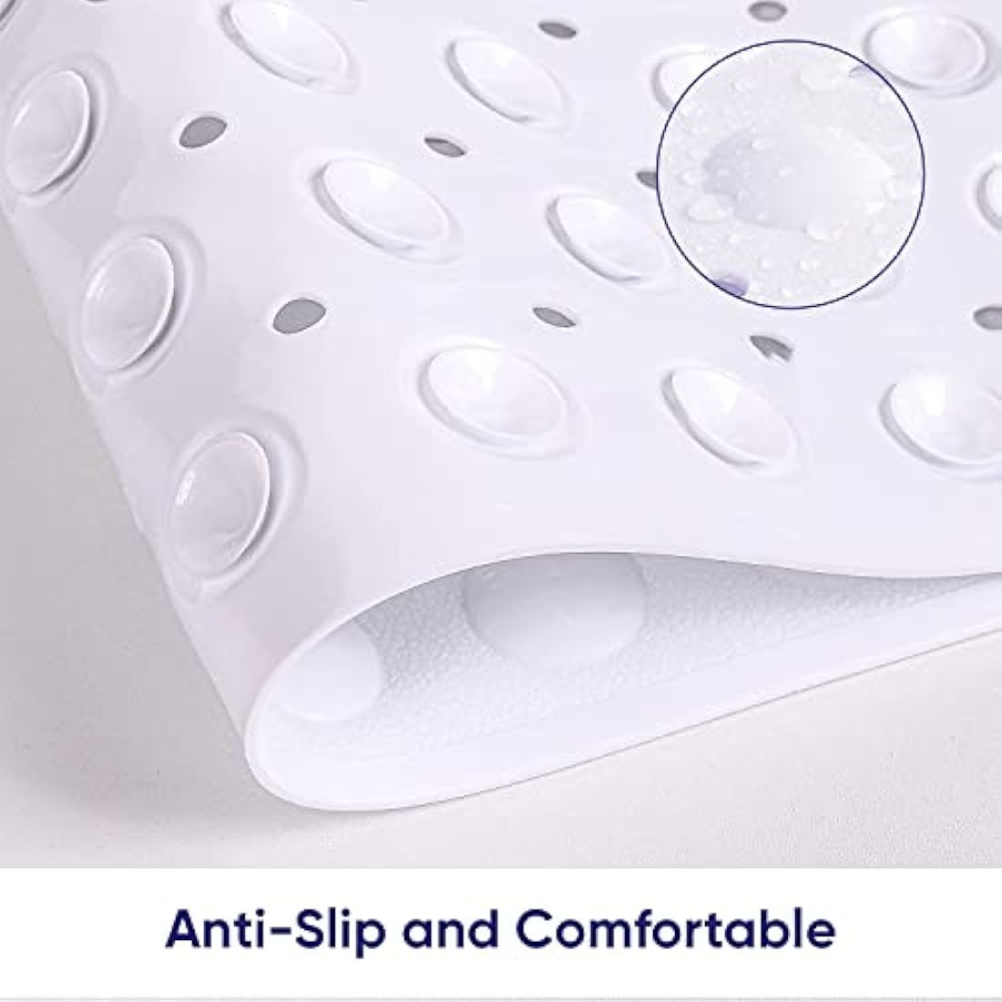 MOONLIGHT20015 Shower Bath Mat Non Slip Anti Mould & Mildew with Strong Suction Cups Grip and Drain Holes Soft Rubber Shower Mats - PVC Bathroom Mat Machine Washable (100x40cm, White)