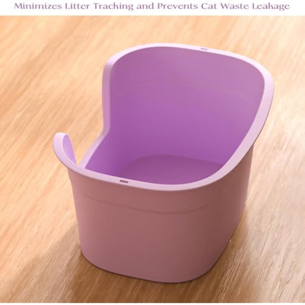 Extra Large Cat Litter Tray XL - Deep Cat Litter Box Easy Cleaning, Lowered Entry, High-Sided Litter Tray Anti-Spillage with No Mess, 63cm L x 45cm W x 33cm H, Purple