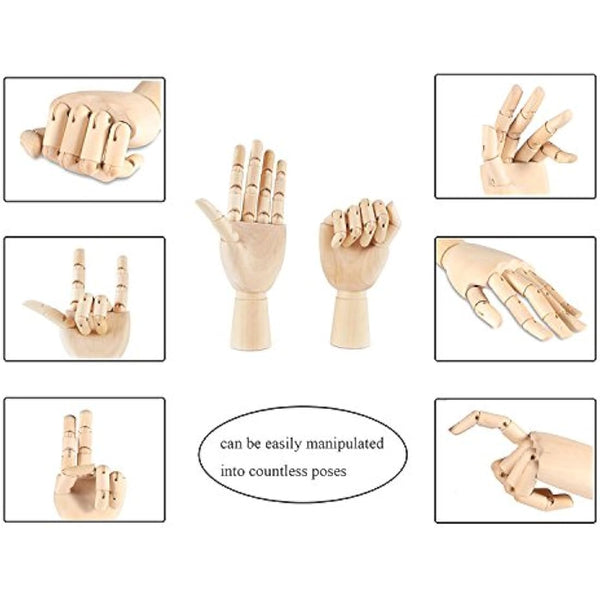 Art Wooden Hand, Artist Jointed Articulated Mannequin Wood Hand,Sectioned Opposable Figure Sculpture Manikin Hand Model with Flexible Fingers,for Drawing,Sketching(7" Left+Right Hand)