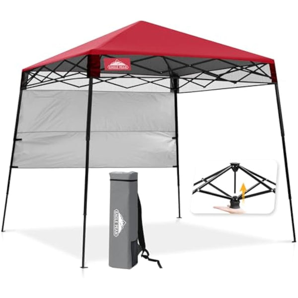 EAGLE PEAK Day Tripper 2.5m x 2.5m Slant Leg Lightweight Compact Portable Canopy w/Backpack Easy One Person Set-up Folding Shelter and 36 Square Feet of Shade (Red)