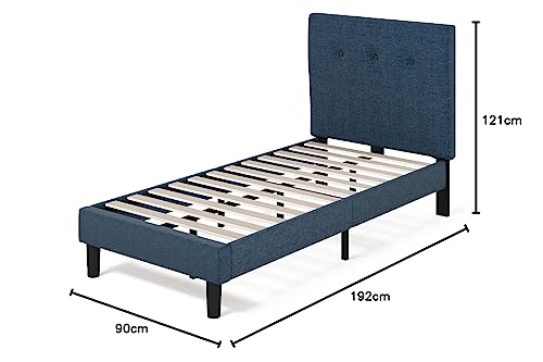Zinus Omkaram Single Bed frame - Bed 90x190 cm - 36 cm Height - Upholstered Platform Bed frame with Wood slat support - Navy Blue