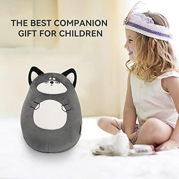 JOYRAVO Kids Travel Pillow - 2-in-1 Deformable Neck Pillow, Soft U-Shaped Pillow with Cute Plush Animals Comfy Sleep and Play Companion for Airplanes, Cars, and Travel - Husky