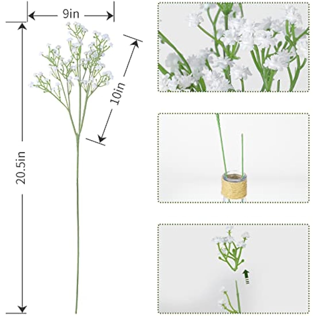 6 Pcs Artificial Flowers Gypsophila Baby Breath Bouquets Fake Flowers for Home Decor Wedding Party Office DIY Decoration (6Pcs-White)