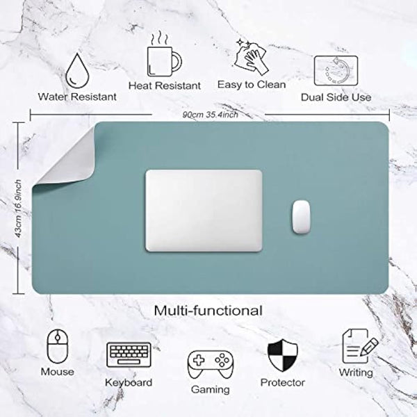Desk Pad Large, Desk Mat, Extended Mouse Mat, Mouse Pad L, Desk Blotter, DOBAOJIA Laptop Pad Writing Pad for Office/Home, Dual-Side Use PU Leather Waterproof 35.4" X 16.9"(Greyish Green/Grey)