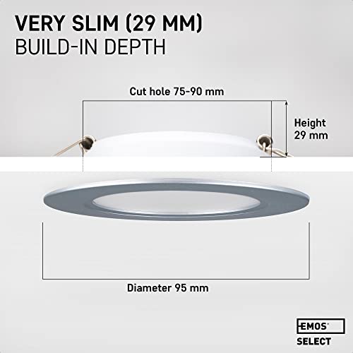 EMOS LED Downlights for Ceiling, 5W/500 Lumens, Warm White 3000K | IP54 Waterproof LED Spot Lights for Bathroom etc. | Set of 6 Recessed LED Ceiling
