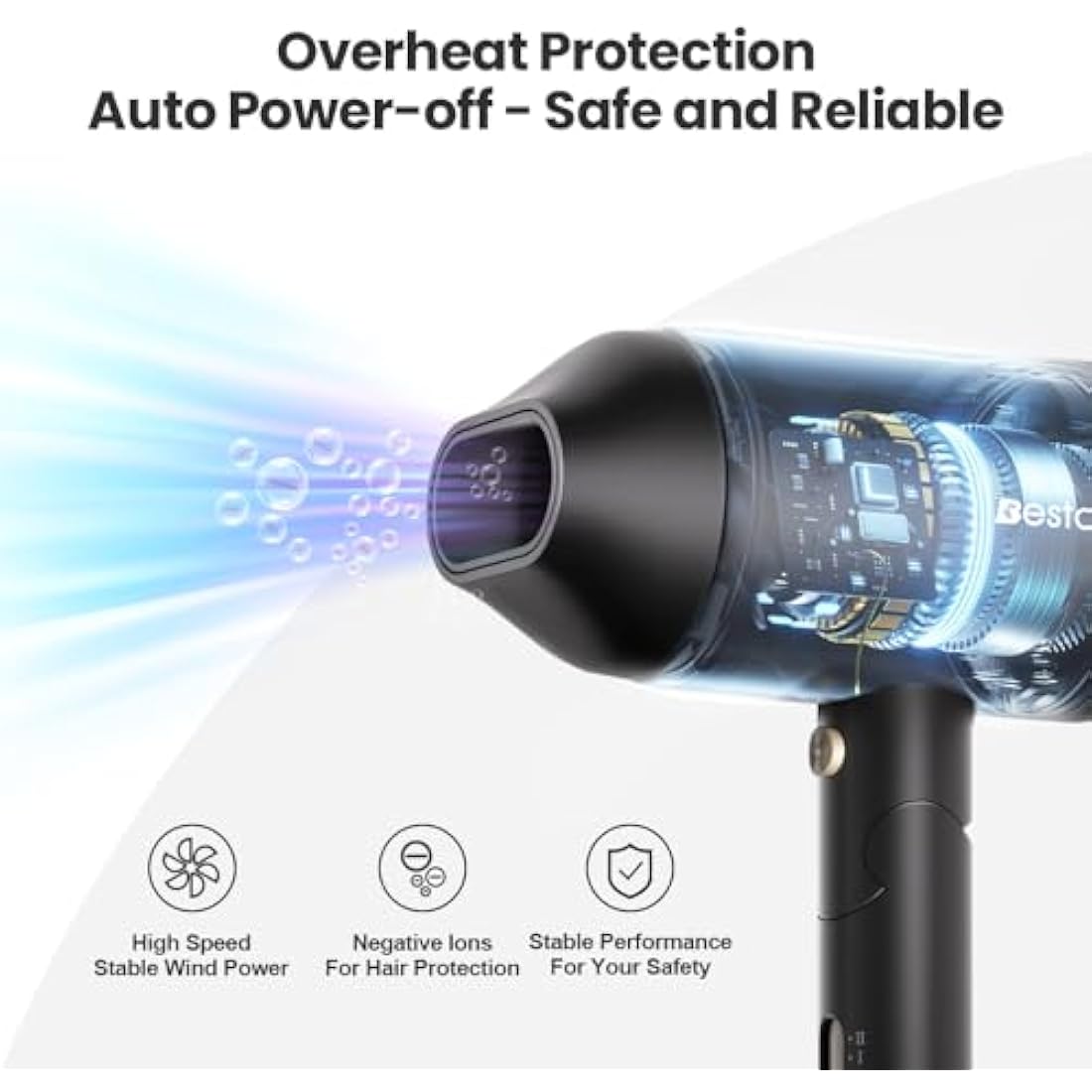 Bestauty Hair Dryer Travel Hair Dryer, Powerful Ionic Hairdryer with 3 Temperature Settings and Cool Button for Women & Men, Foldable Portable Lightweight Hairdryer with Diffuser and Storage Bag