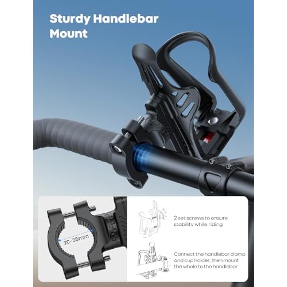 Lamicall Adjustable Bike Water Bottle Holder - [Fit 1.9-2.8" Diameter Bottle] [For Handlebar & Frame] Motorcycle Cup Holder, Bicycle Drink Cage with Screw Tool, For 48-71 mm Bottles
