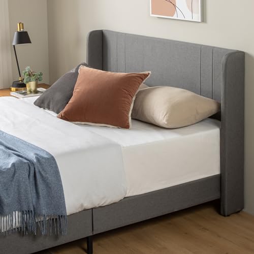 Zinus Sasha Super King Bed frame - Bed 180x200 cm - 25 cm Height - Upholstered Platform Bed frame with Wingback Headboard - Medium Grey