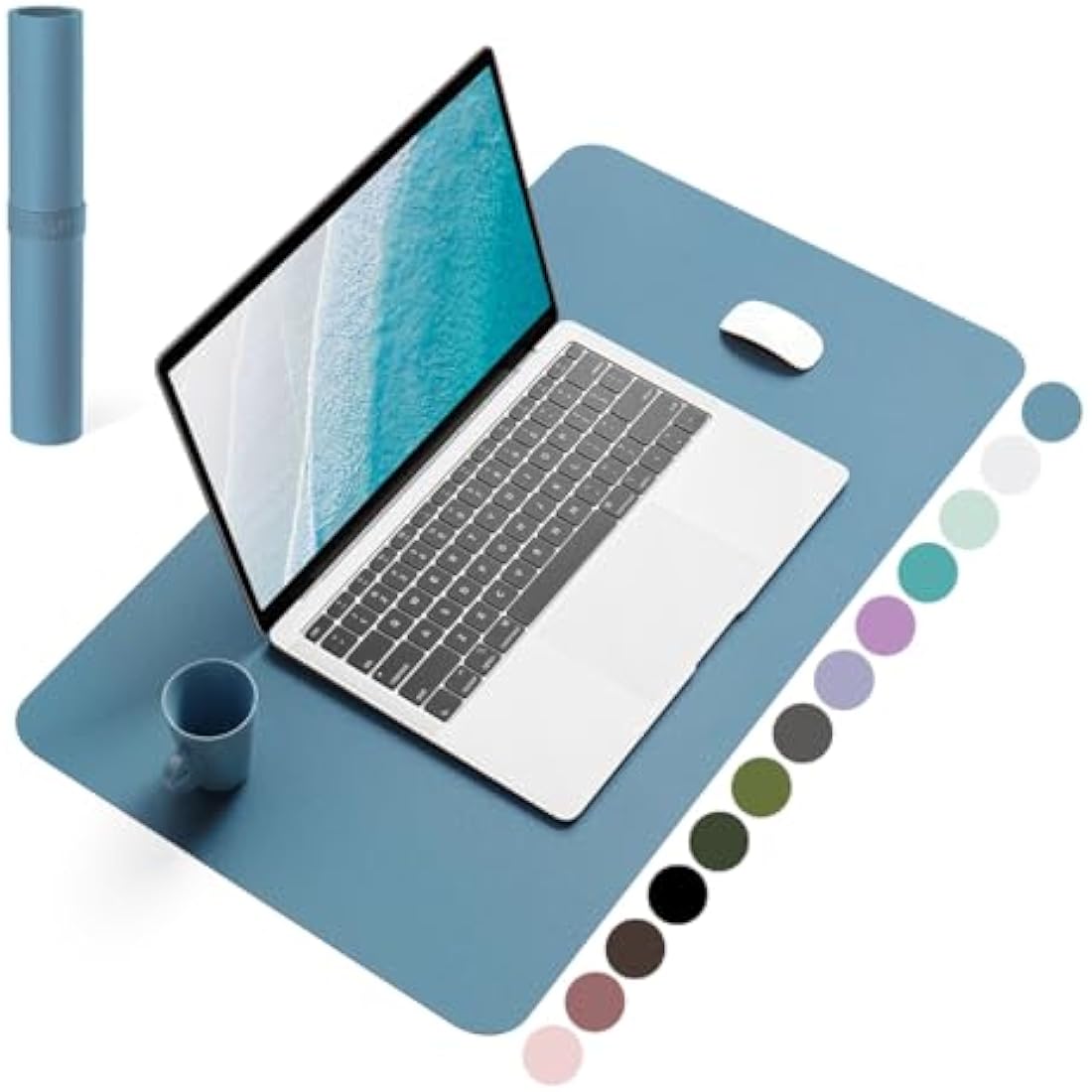 YSAGi Non-Slip Desk Pad, Waterproof PVC Leather Desk Table Protector, Ultra Thin Large Mouse Pad, Easy Clean Laptop Desk Writing Mat for Office Work/Home/Decor (60 x 35 cm, Azure)