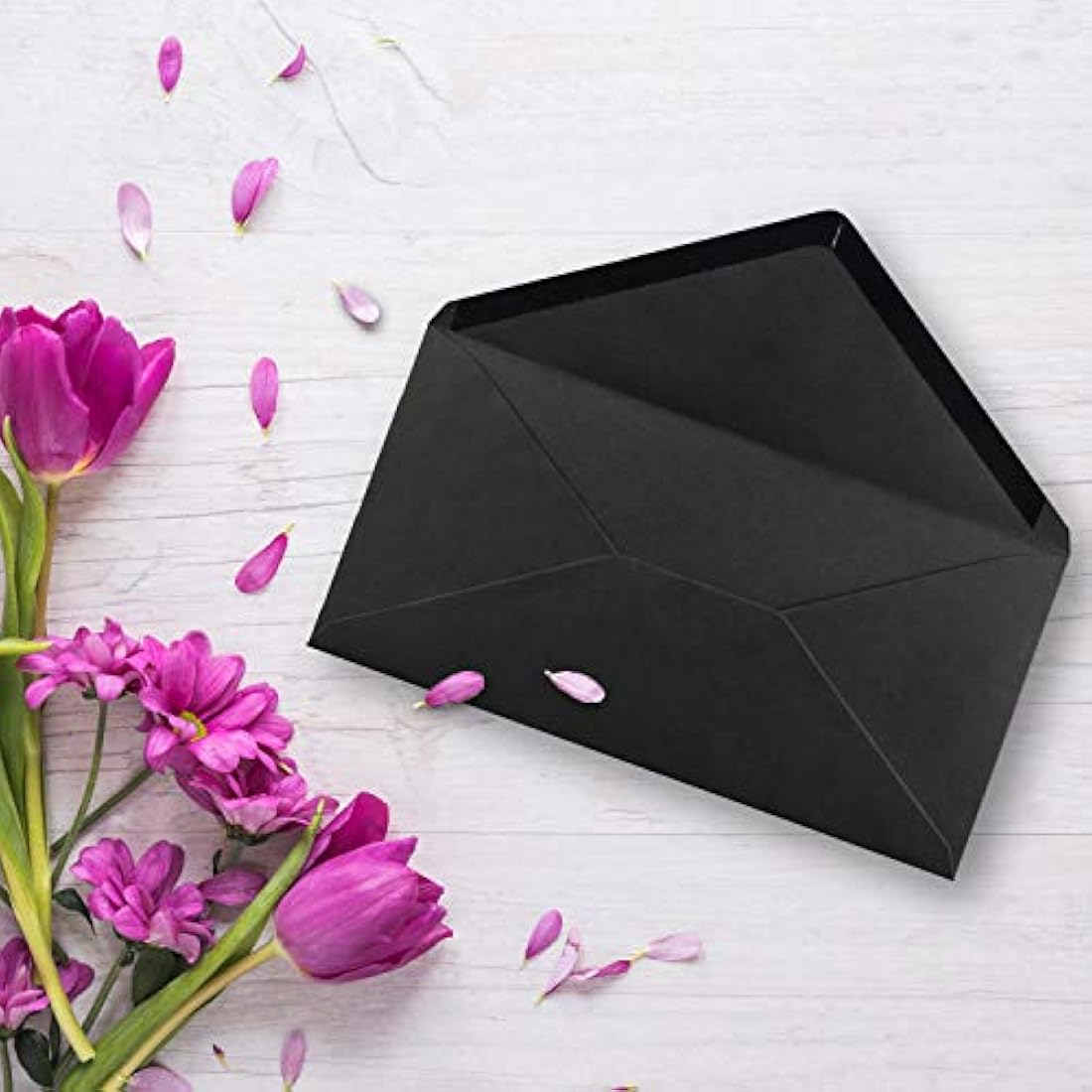 Gummed Envelopes | DL Format 110 x 220 mm | Completely Coloured Paper | Postal Envelopes Without Window | Ideal for Christmas, Greetings and Invitation Cards | FarbenFroh Series 150 Umschläge Black