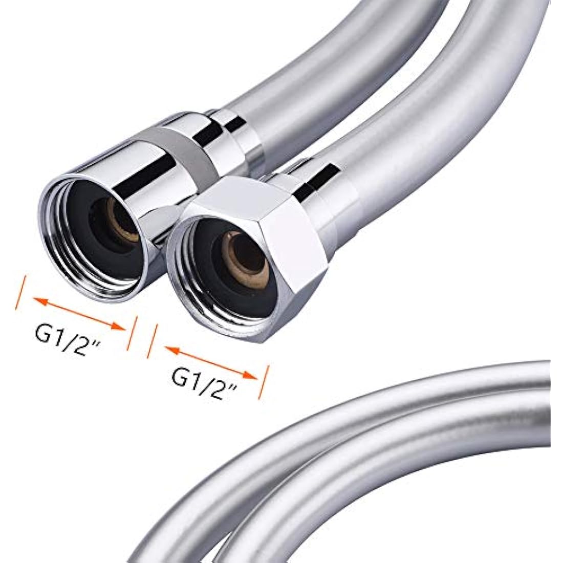 GRIFEMA Smooth Shower Hose 1.5m / 59 Inch – Flexible PVC Shower Hose, Anti-Kink & Leakproof, Universal G1/2" Fit, Durable Replacement Hose with Brass Connectors & Washers - Silver