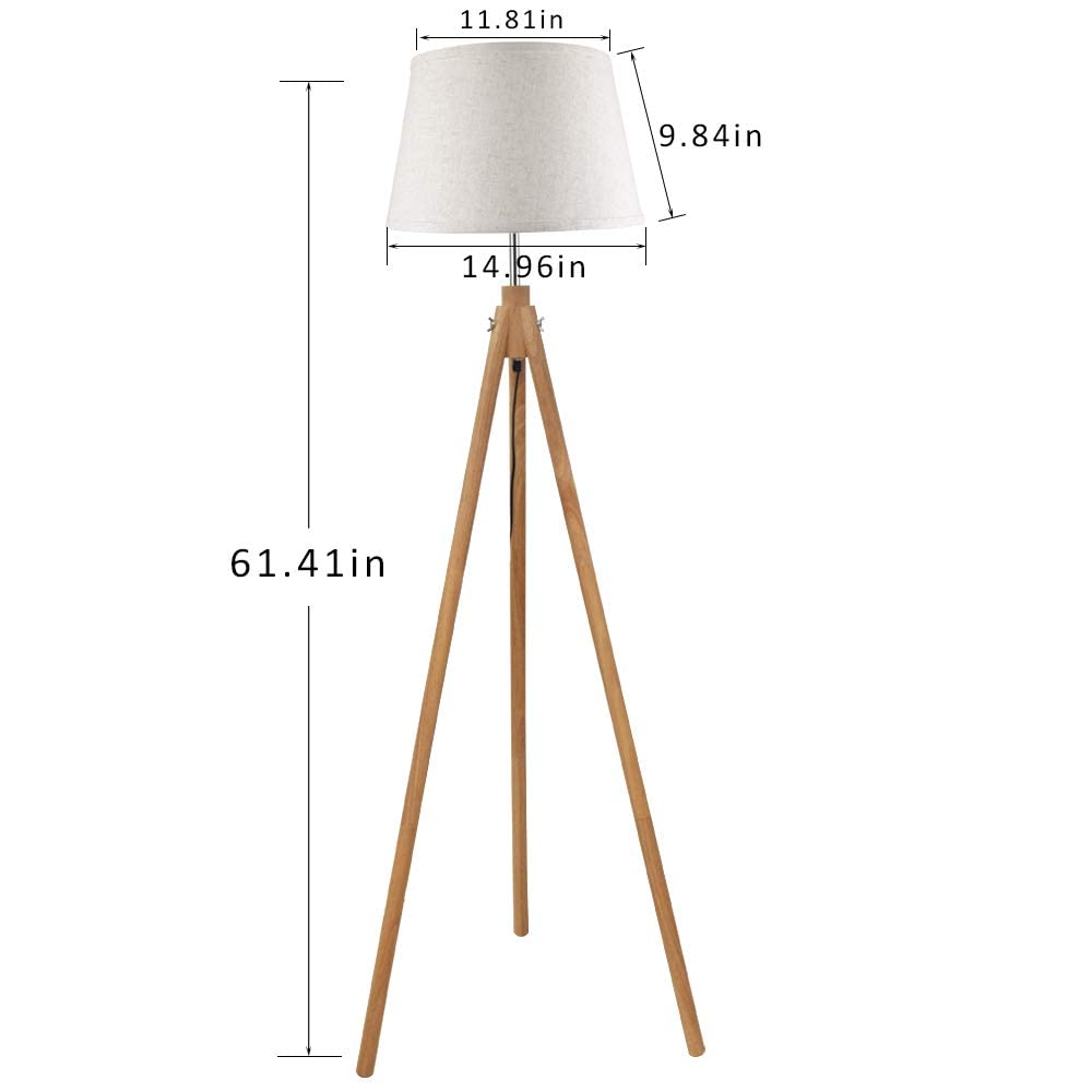DINGLILIGHTING Wooden Tripod Led Floor Lamp, 3000k Warm White Floor Light, Classic Led Reading Free Standing Lamp for Living Room, Bedside, Study,