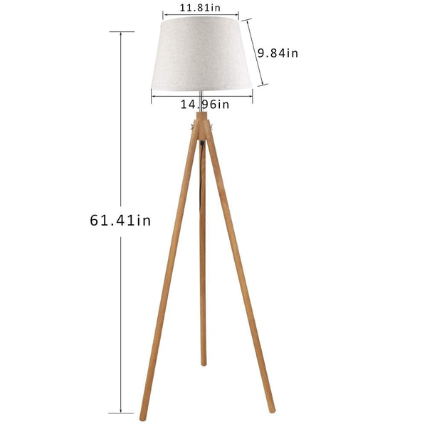DINGLILIGHTING Wooden Tripod Led Floor Lamp, 3000k Warm White Floor Light, Classic Led Reading Free Standing Lamp for Living Room, Bedside, Study,