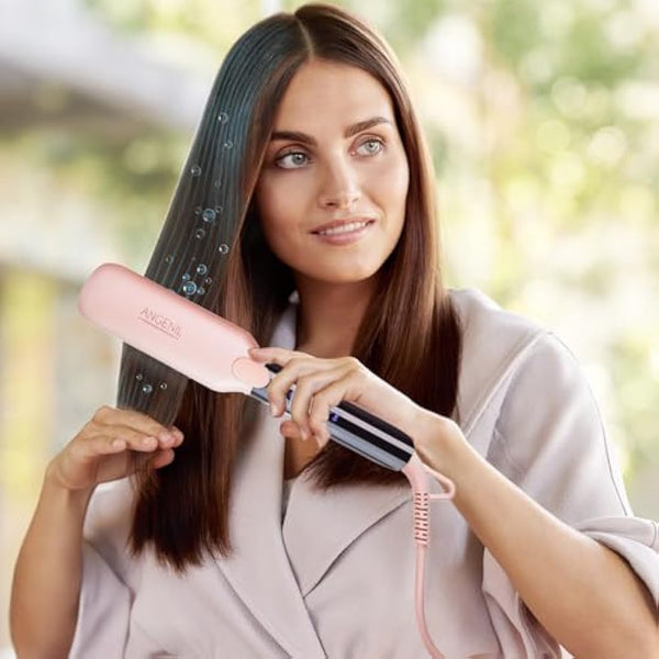 ANGENIL Pro Titanium Flat Iron Hair Straightener 4.5cm Wide, Salon Grade Dual Voltage Straightening and Curler 2-in-1 with Heat Resistant Silicone Mat, Adjustable Temp 160°C-240°C, 15s Fast Heating