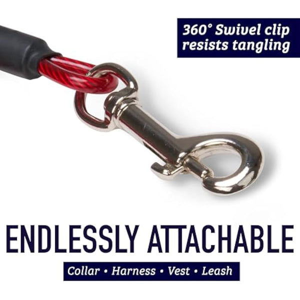 Leash Boss - 5 Foot Dog Tie Out Cable for Large Dogs - Heavy Duty Tether for Outside Dog Runner - Durable, Chew-Proof, Dog Lead for Yard, Camping, and Training Classic Red