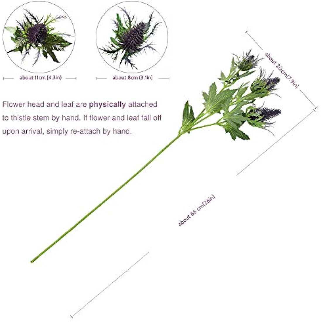 FiveSeasonStuff 8 Stems Real Size Artificial Thistle Spray Real Touch Eryngium(Sea Holly) (Purple) 66cm