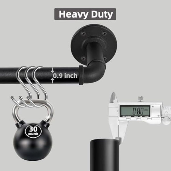 3 Pack Black Curtain Poles Metal, Industrial Curtain Rod for Eyelet Curtains, Industrial Curtain Pole for Windows 122cm-218cm, Room Divider Curtain Pole.