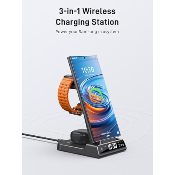 Wireless Charger for Samsung Galaxy S25 Ultra Watch 7 Ultra, Samsung Charger for Galaxy Watch 6 5, 3 in 1 Android Phone Charging Station for S24 Z Flip 6 Galaxy Buds Pro 2