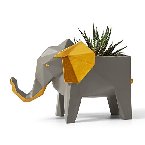 Amoy-Art Elephant Gifts Planter Animal Decor Statue Modern Sculpture Figurine Succulent Cacuts Pot Centerpiece Ornament Polyresin Arts Crafts 17cm