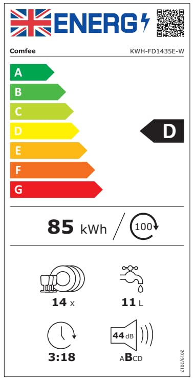COMFEE' Freestanding Dishwasher FD1435E-X with 14 place settings, Full Size, Whisper Quiet 44dB, Wide LED Display, Delay Start, Half Load Function, Flexible Racks, Stainless Steel